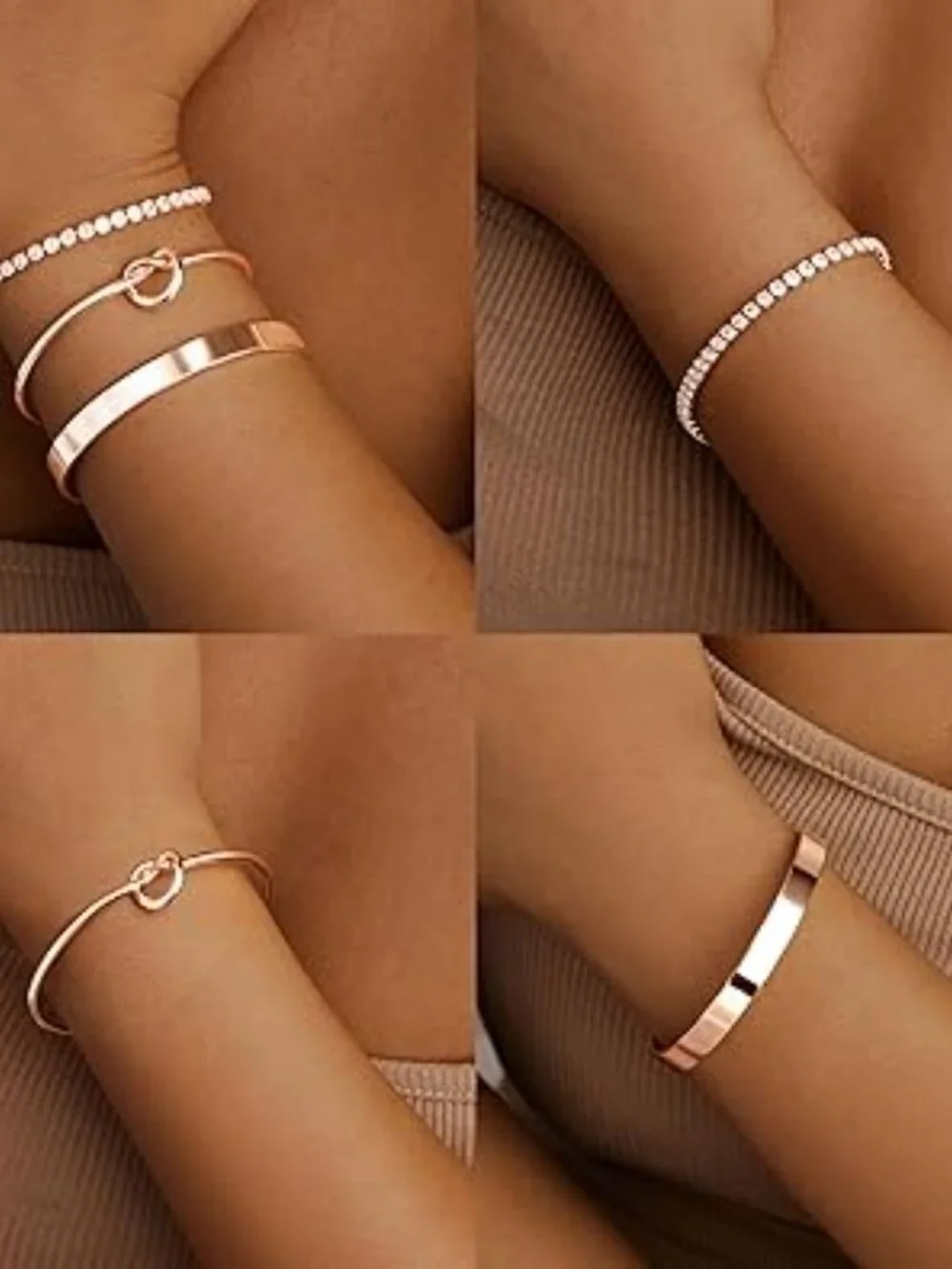 3‎ Rose Gold Bracelets for Women Cubic Zirconia Dainty Bangle Cuff Stackable